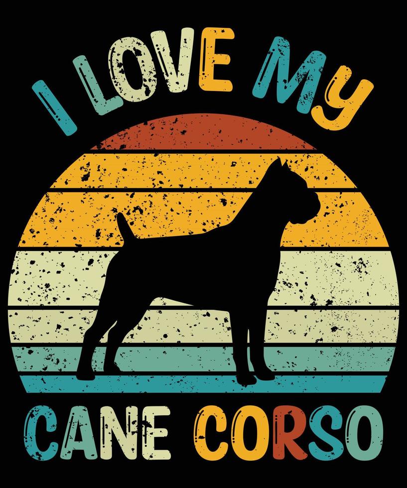 drôle de canne corso vintage rétro coucher de soleil silhouette cadeaux amoureux des chiens propriétaire de chien essentiel t-shirt vecteur