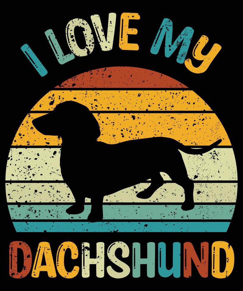 teckel drôle vintage rétro coucher de soleil silhouette cadeaux amoureux des chiens propriétaire de chien essentiel t-shirt vecteur