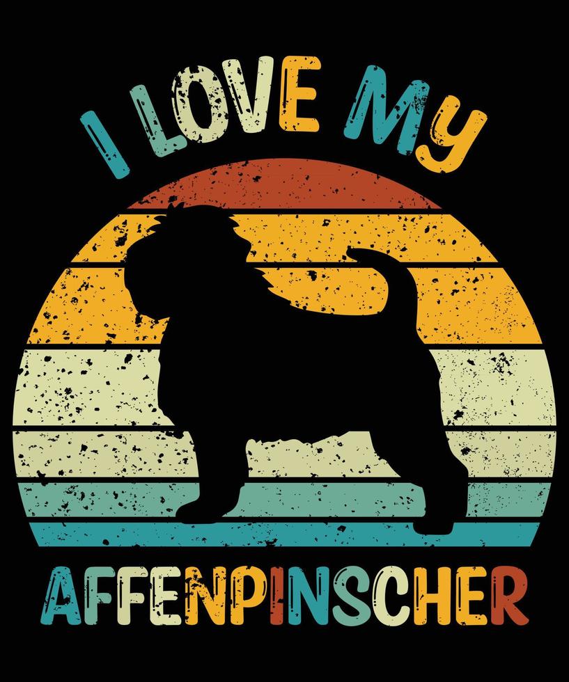 drôle affenpinscher vintage rétro coucher de soleil silhouette cadeaux amoureux des chiens propriétaire de chien essentiel t-shirt vecteur