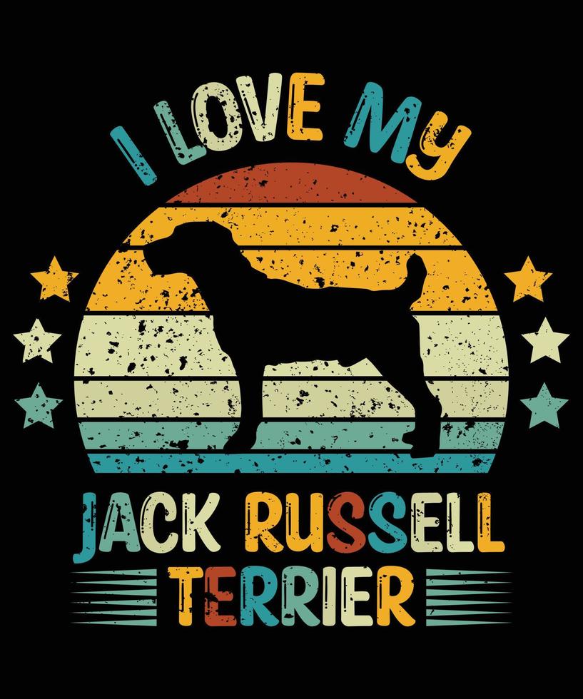 drôle jack russell terrier vintage rétro coucher de soleil silhouette cadeaux amoureux des chiens propriétaire de chien essentiel t-shirt vecteur