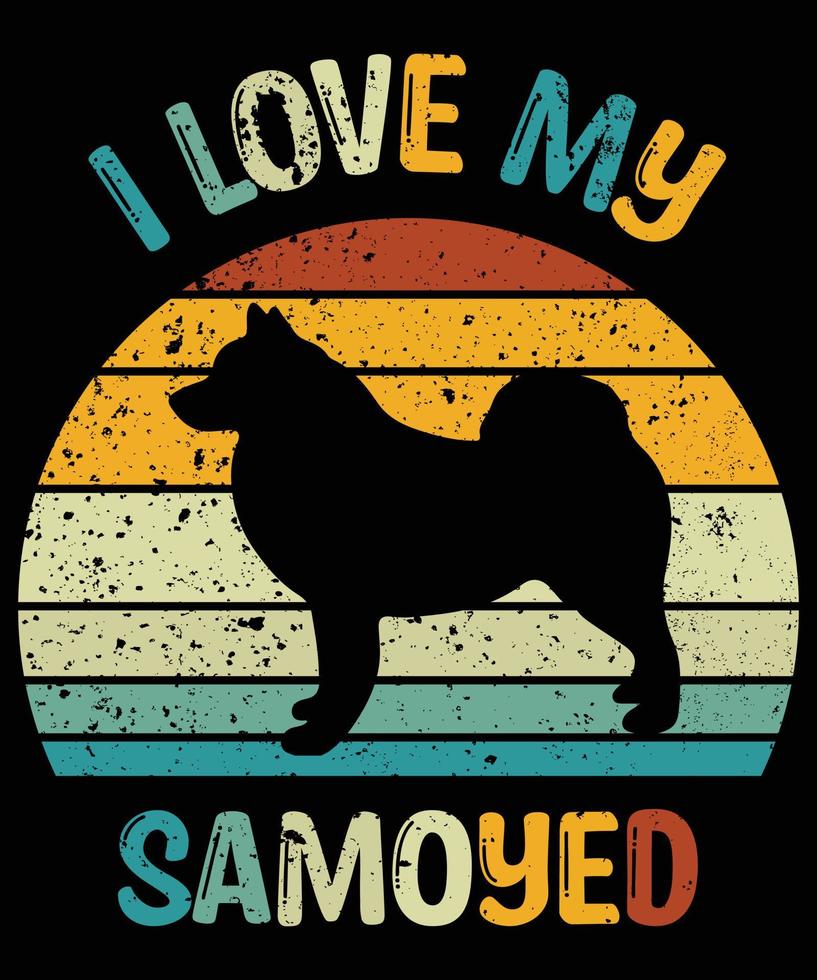 drôle samoyède vintage rétro coucher de soleil silhouette cadeaux amoureux des chiens propriétaire de chien essentiel t-shirt vecteur