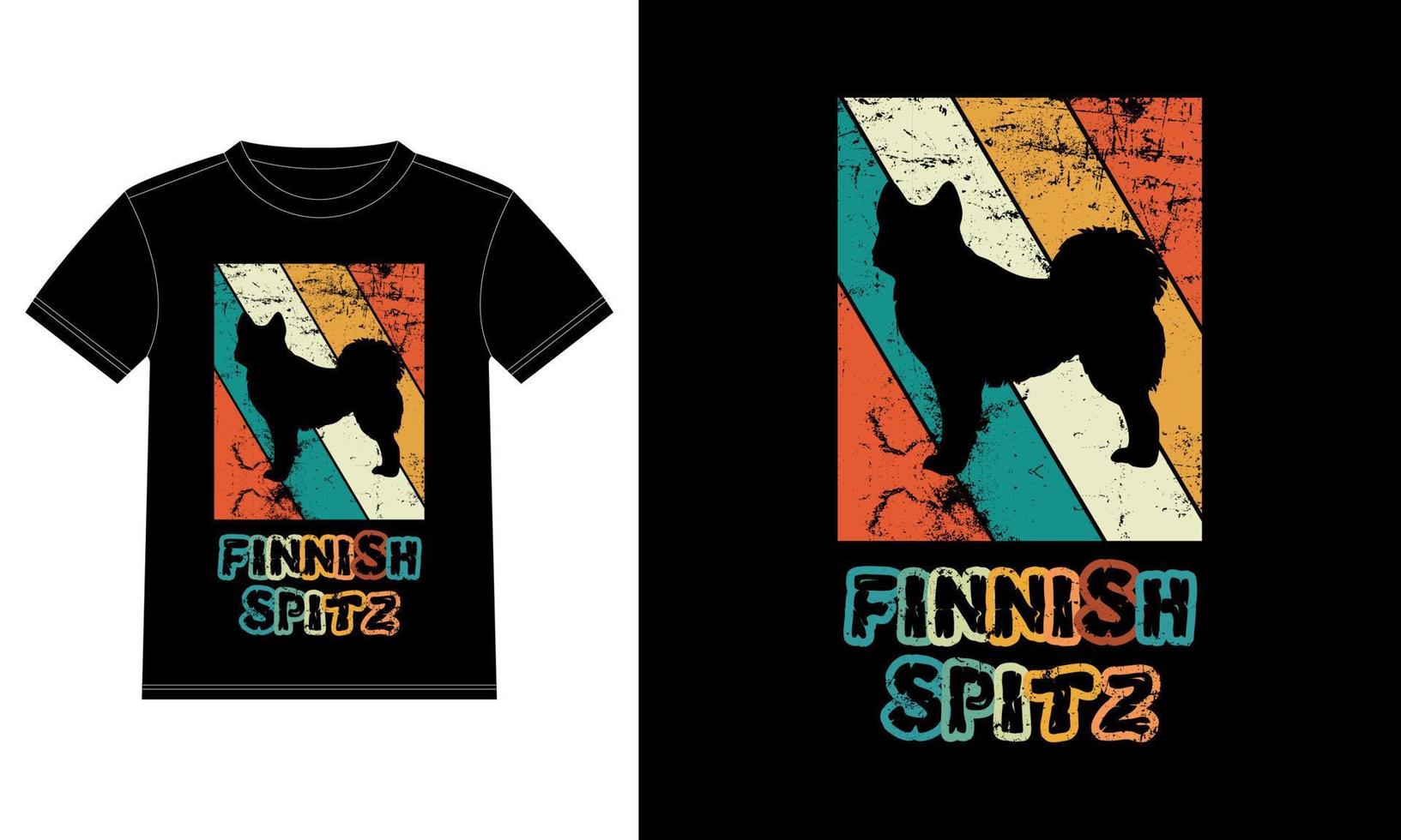drôle spitz finlandais vintage rétro coucher de soleil silhouette cadeaux amoureux des chiens propriétaire de chien essentiel t-shirt vecteur