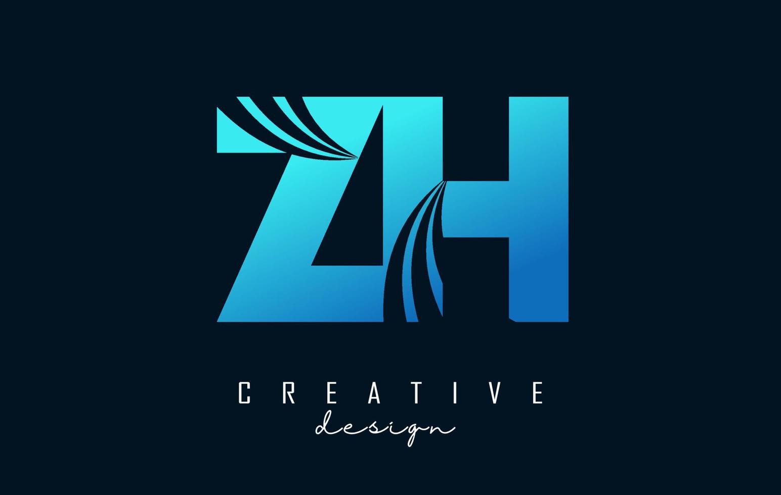 lettres bleues créatives zh zh logo avec lignes directrices et conception de concept de route. lettres avec un dessin géométrique. vecteur
