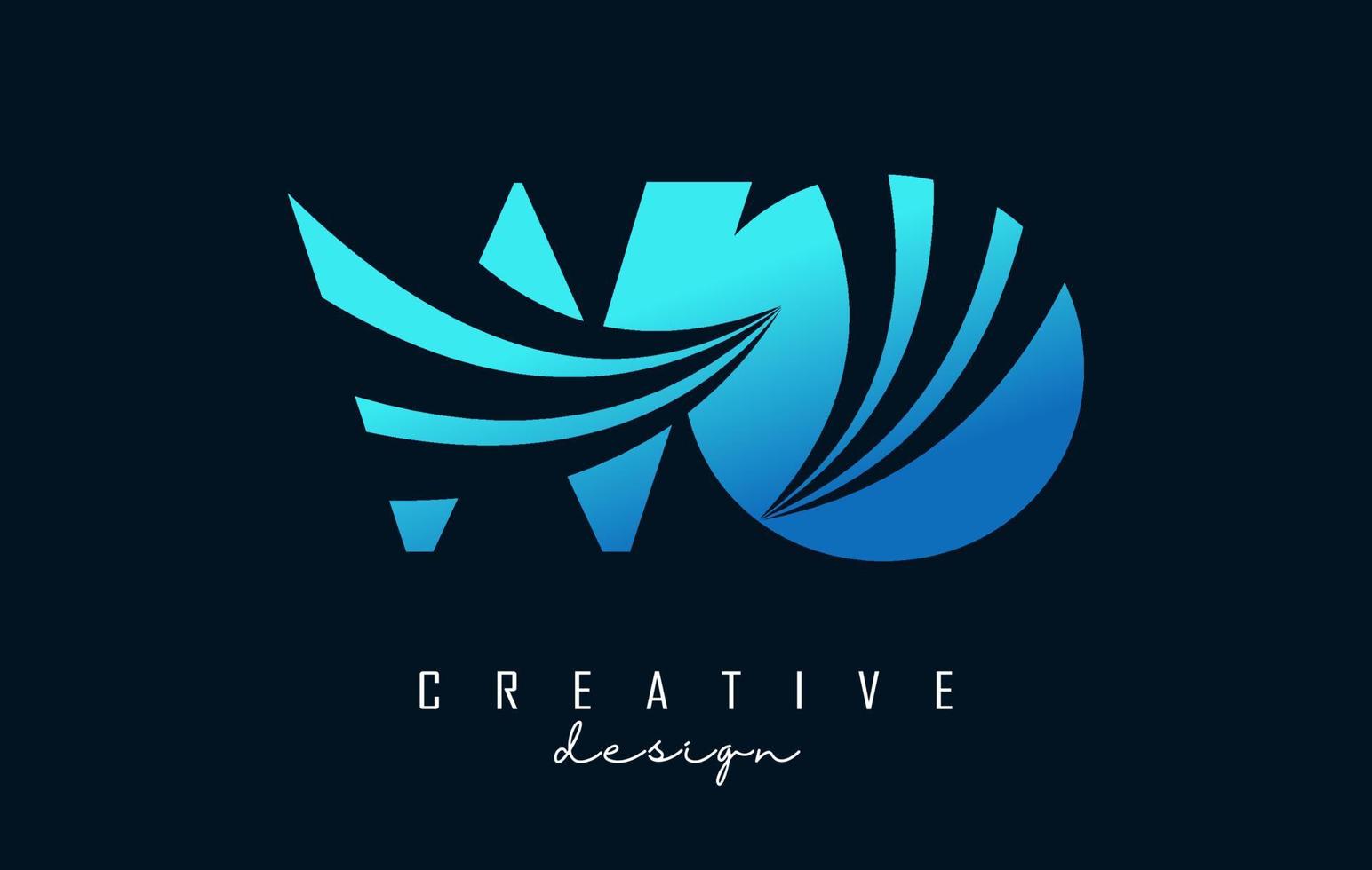lettres bleues créatives logo wo wo avec lignes directrices et conception de concept de route. lettres avec un dessin géométrique. vecteur