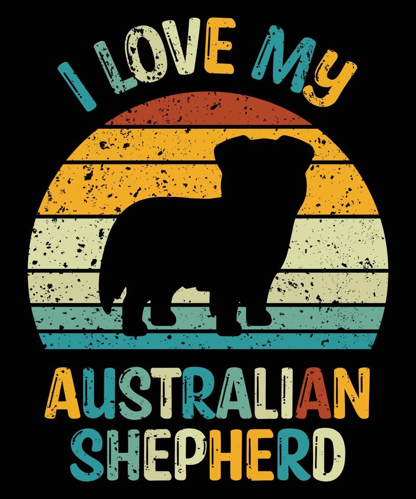 drôle berger australien vintage rétro coucher de soleil silhouette cadeaux amoureux des chiens propriétaire de chien essentiel t-shirt vecteur