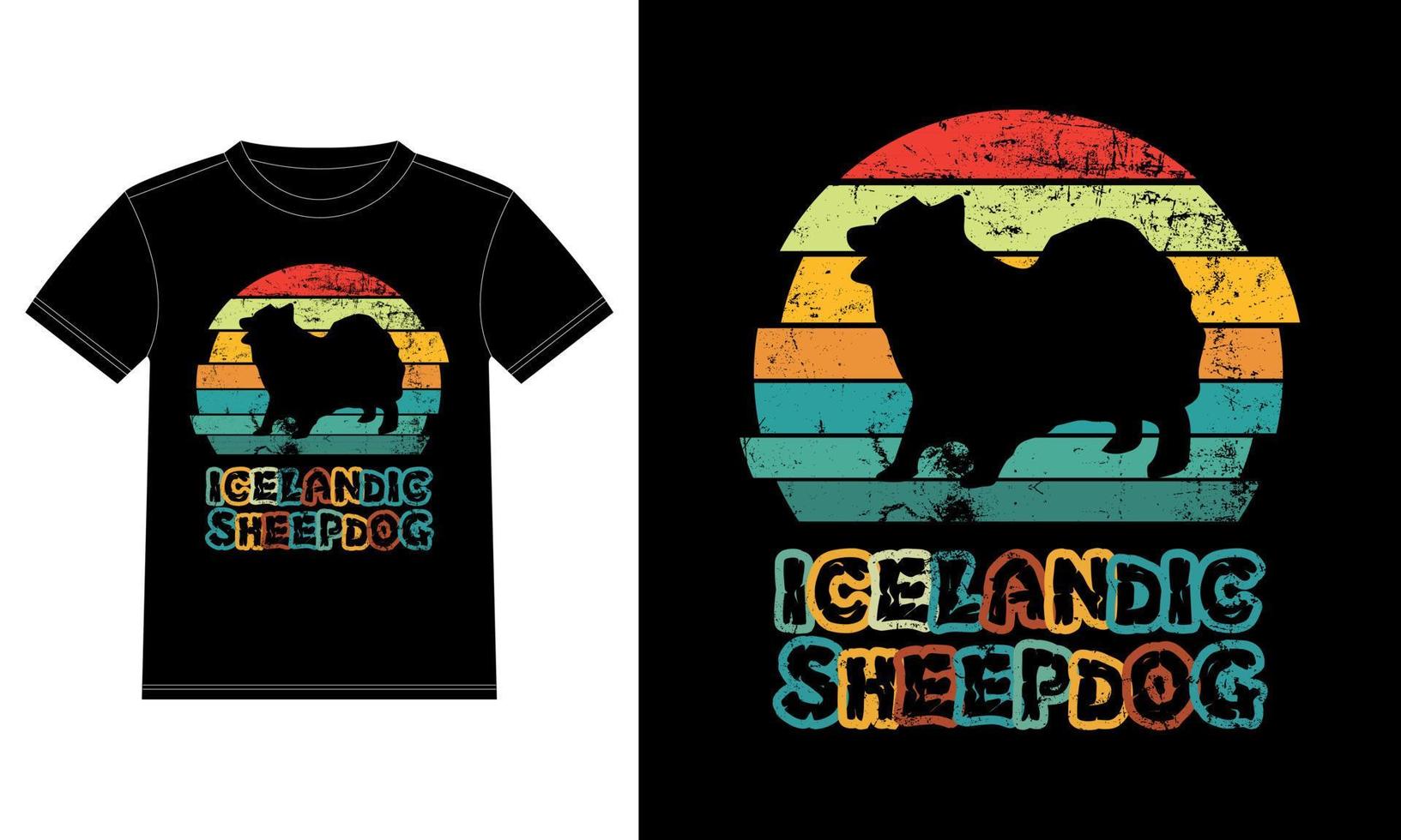 chien de berger islandais drôle vintage rétro coucher de soleil silhouette cadeaux amoureux des chiens propriétaire de chien essentiel t-shirt vecteur