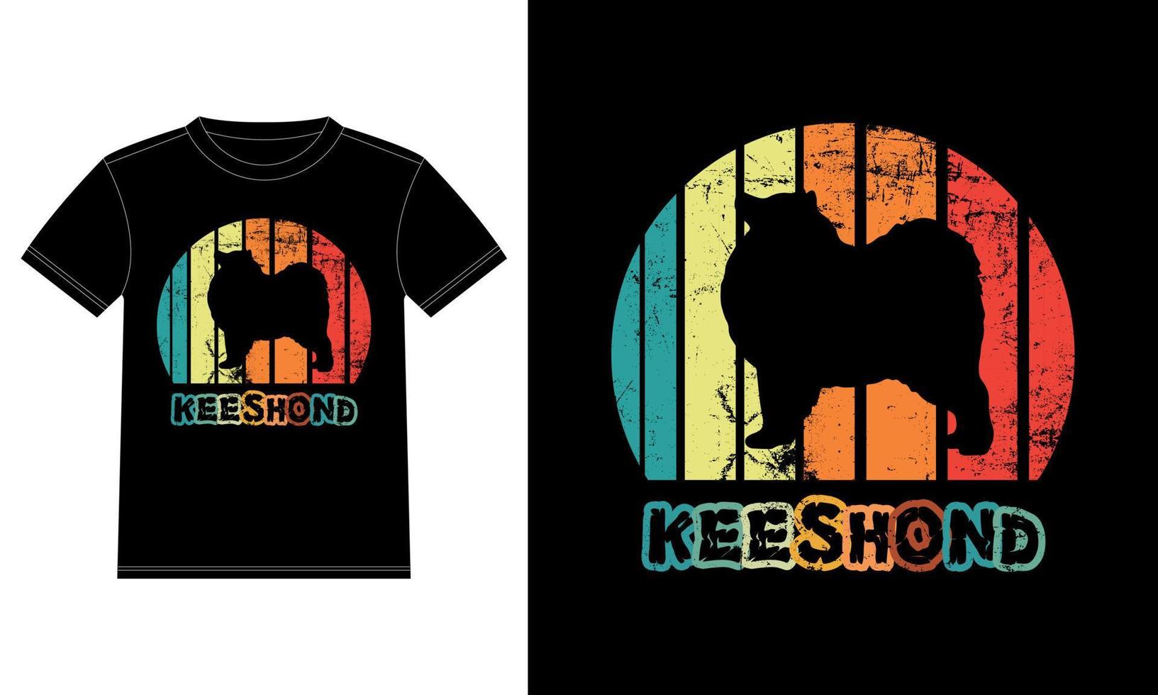drôle keeshond vintage rétro coucher de soleil silhouette cadeaux amoureux des chiens propriétaire de chien essentiel t-shirt vecteur