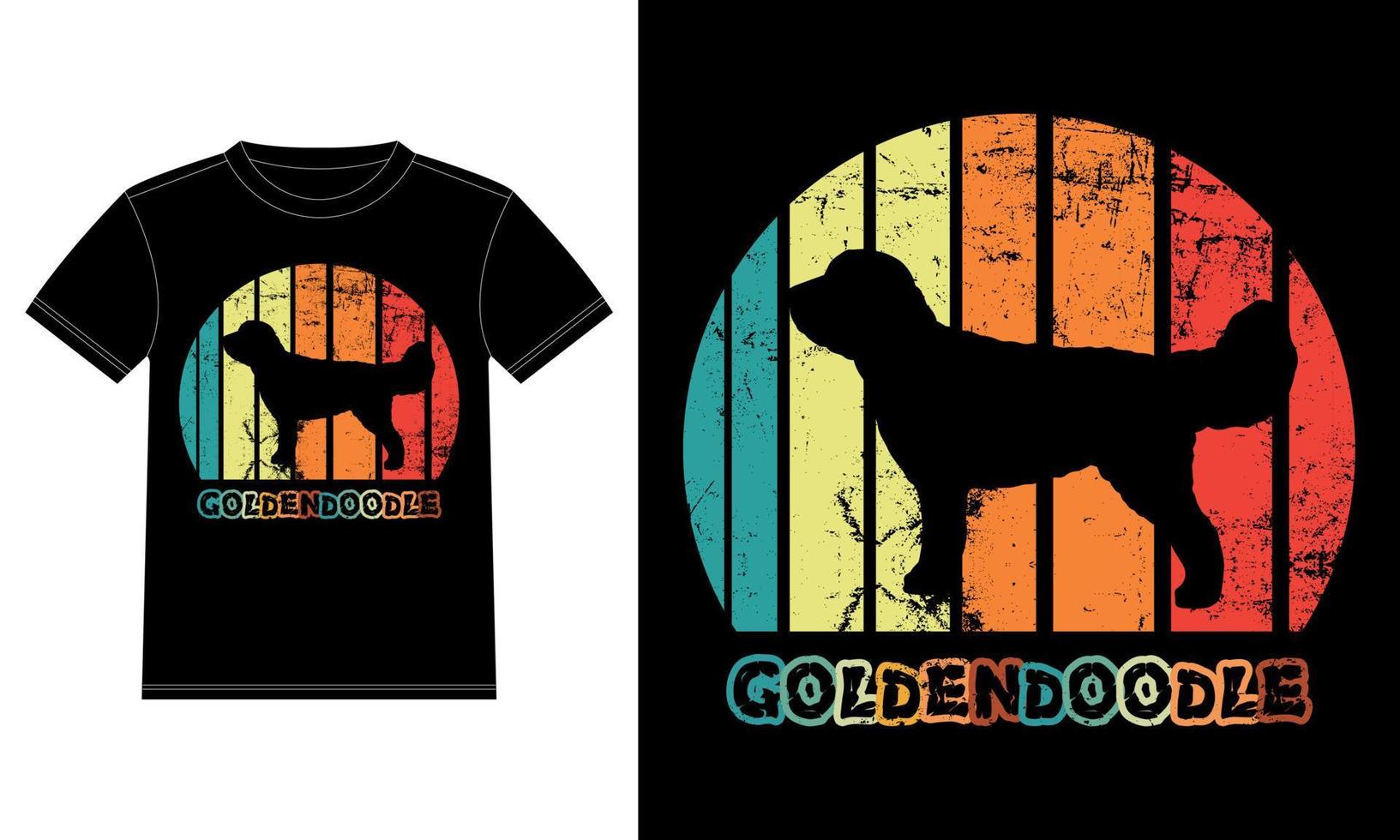 drôle goldendoodle vintage rétro coucher de soleil silhouette cadeaux amoureux des chiens propriétaire de chien essentiel t-shirt vecteur