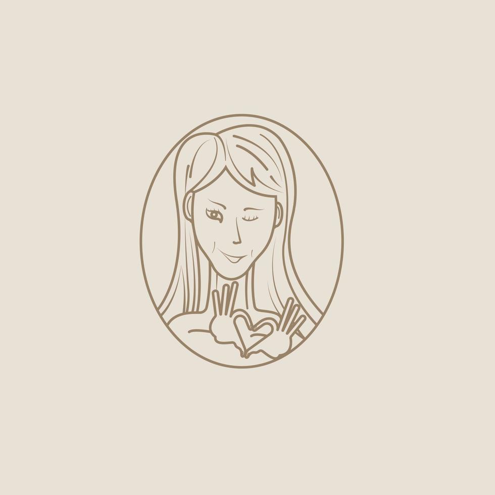 le visage et les mains d'une femme formant un logo d'amour ou un design d'icône isolé sur un fond clair vecteur