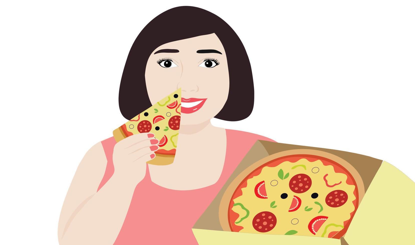 grosse femme, manger, pizza, vecteur, illustrationpi vecteur