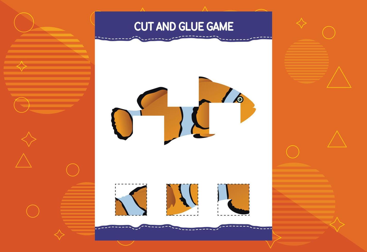 jeu de découpe et de collage pour les enfants avec du poisson. pratique de coupe pour les enfants d'âge préscolaire. feuille de travail de l'éducation. vecteur