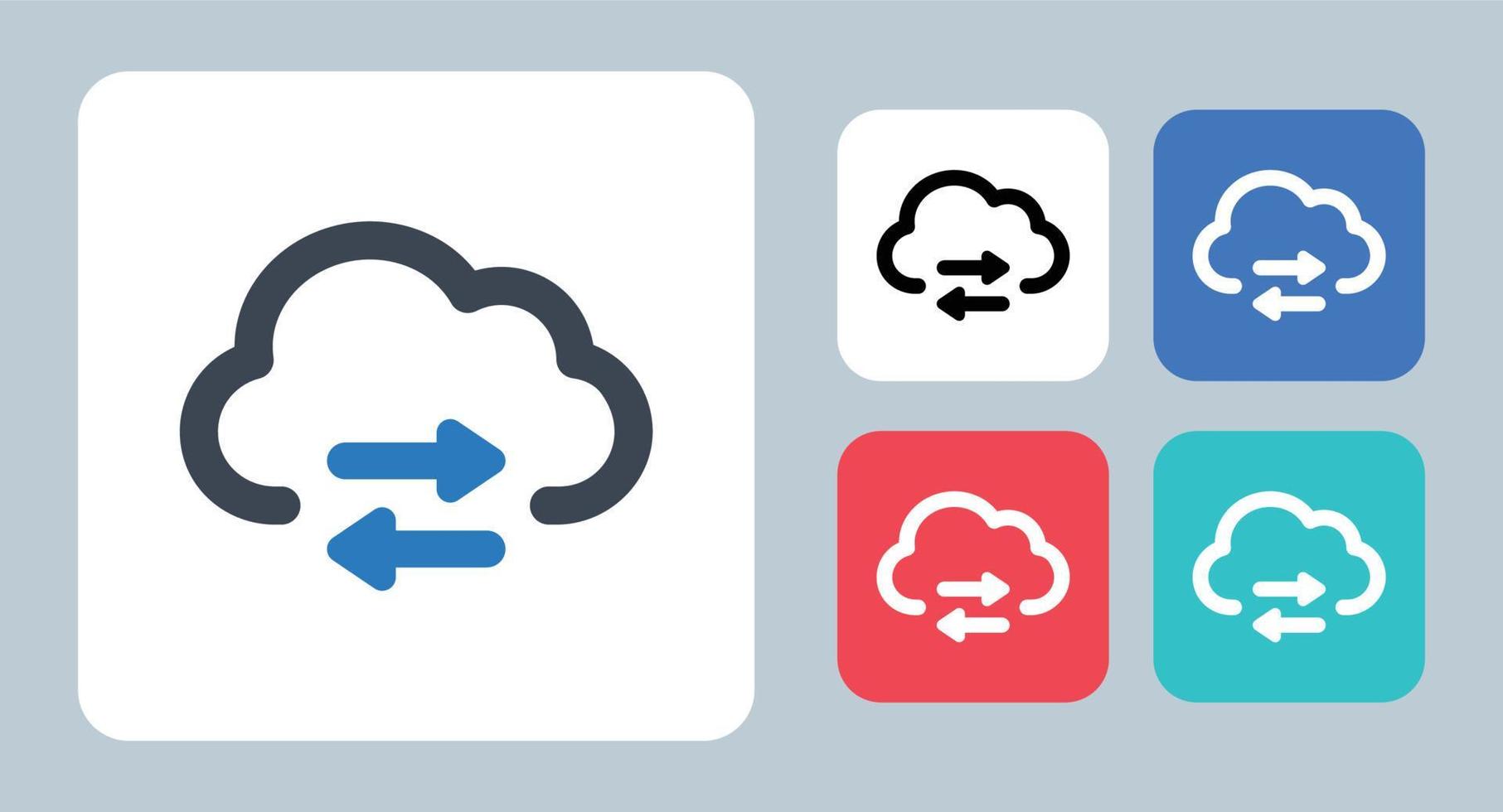 icône de transfert de données cloud - illustration vectorielle . cloud, données, échange, synchronisation, transfert, stockage, partage, partage, ligne, contour, plat, icônes. vecteur