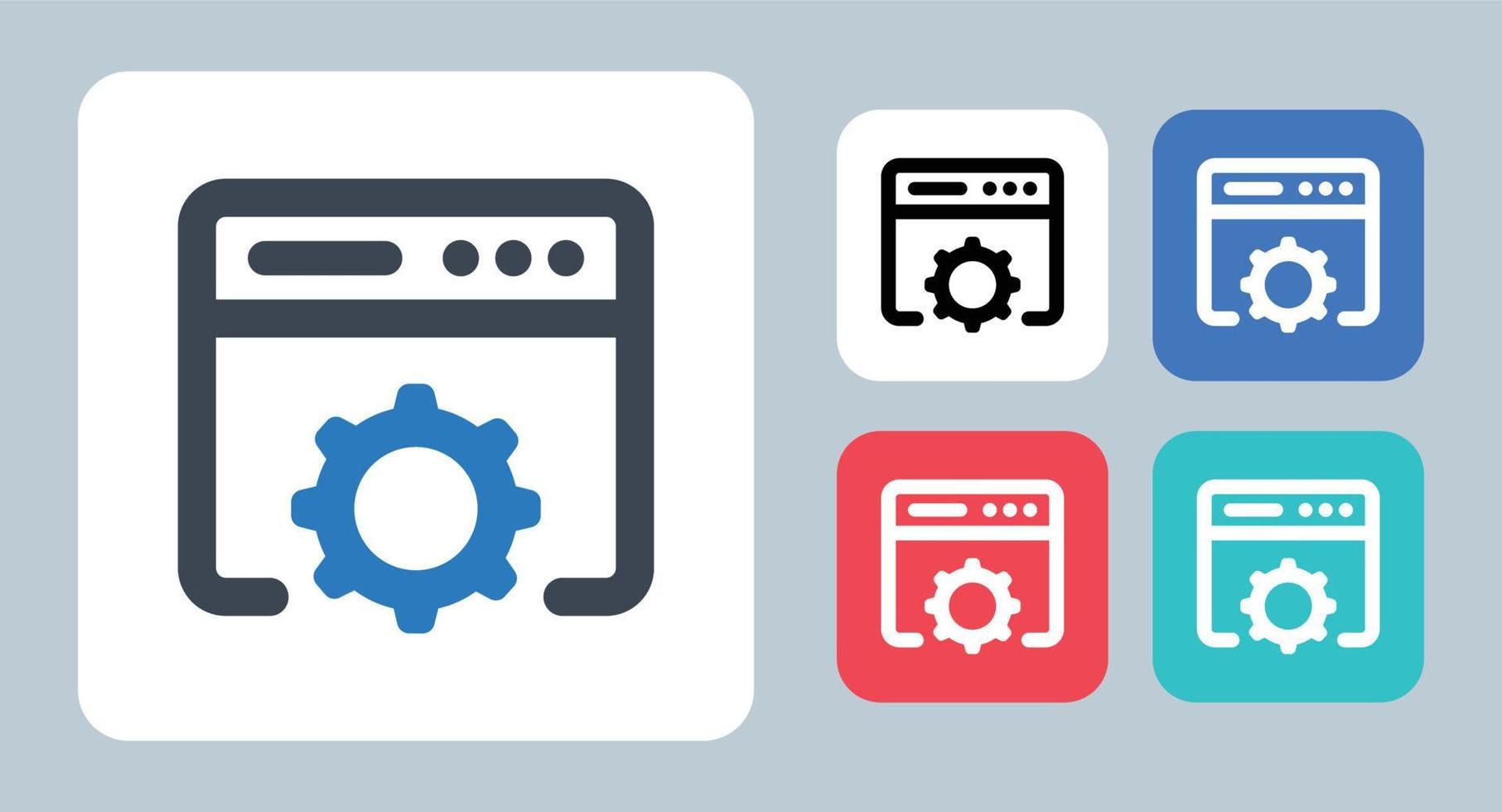 icône de réglage du navigateur - illustration vectorielle . Web, navigateur, réglage, développement, optimisation, options, paramètres, site Web, page Web, page, ligne, contour, plat, icônes. vecteur