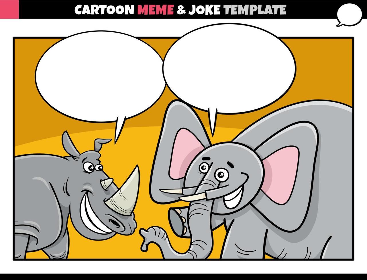 modèle de mème de dessin animé avec rhinocéros et éléphant vecteur
