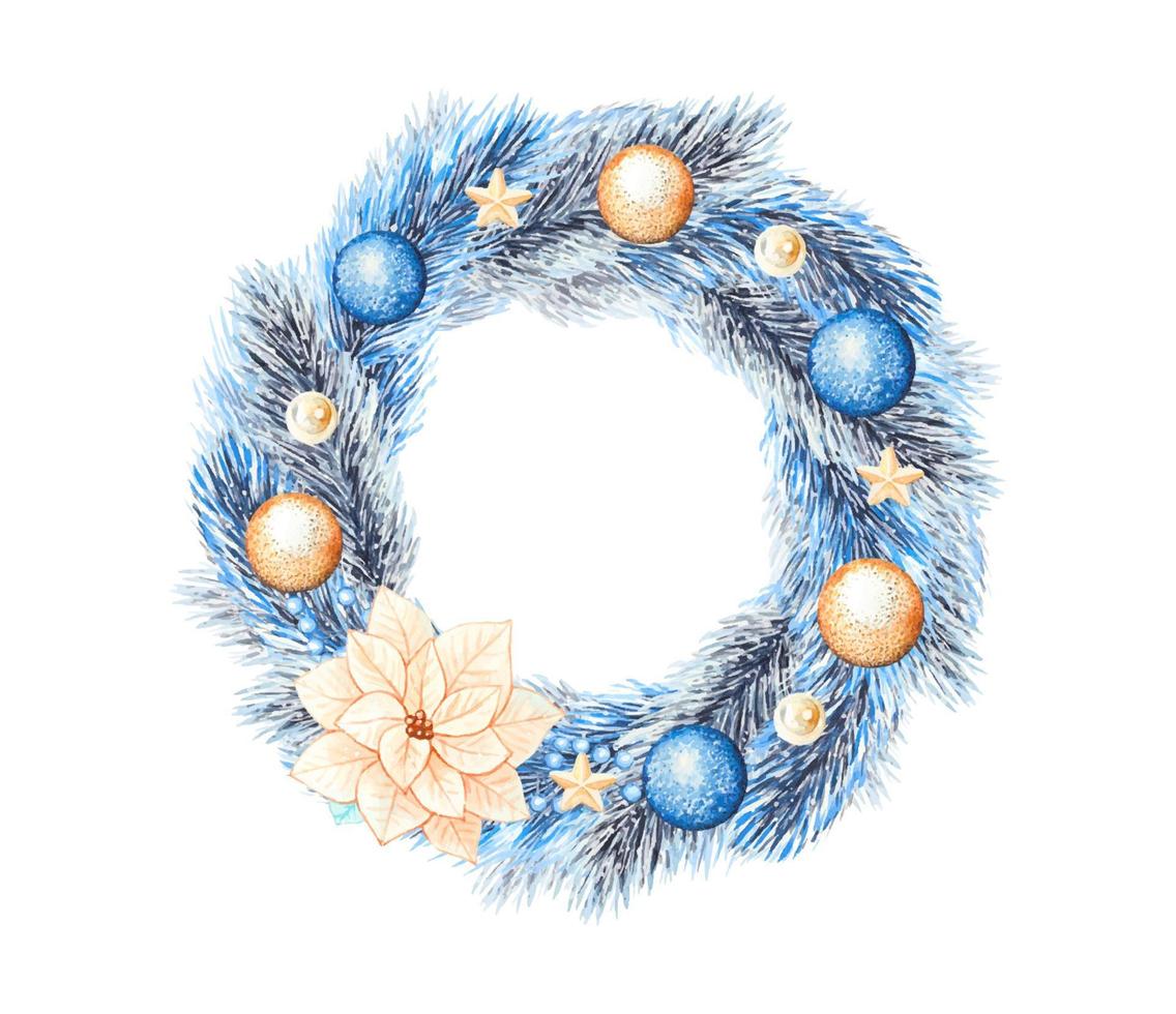 cadre de noël aquarelle avec branches de sapin, jouets pour arbres, cônes de sapin. vecteur