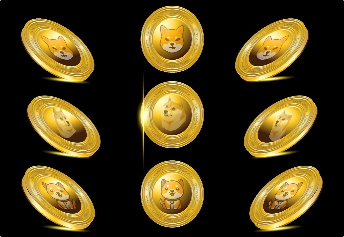 ensemble de pièces d'or de crypto-monnaie doge meme vecteur