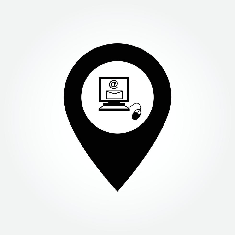 traqueur gps de localisation de bureau, icône de point d'épingle. créé par des éléments techno officiels, ordinateur, e-mail. icône de carte clipart vectoriel noir et blanc.