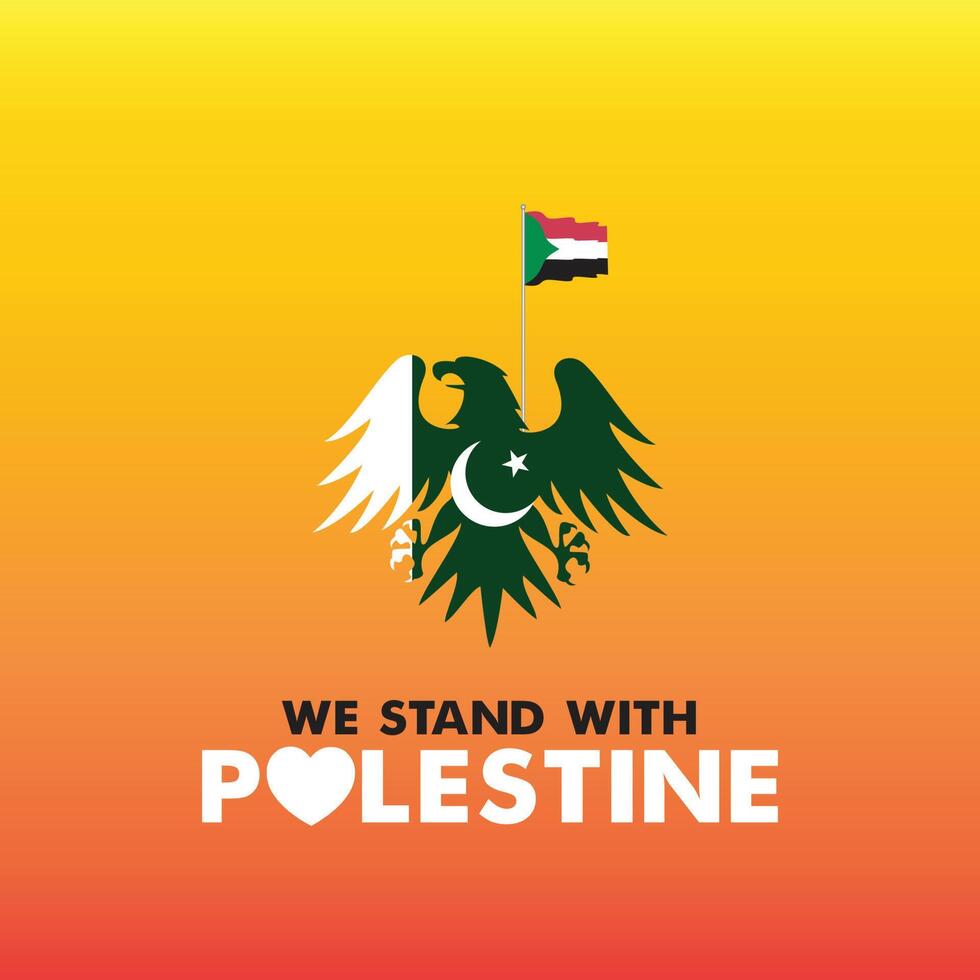 le pakistan se tient avec le logo palestine, le lettrage, la typographie, l'illustration vectorielle. le drapeau du pakistan sur les drapeaux de l'aigle et de la palestine agite. le tissu national de la palestine et du royaume hachémite de jordanie. vecteur