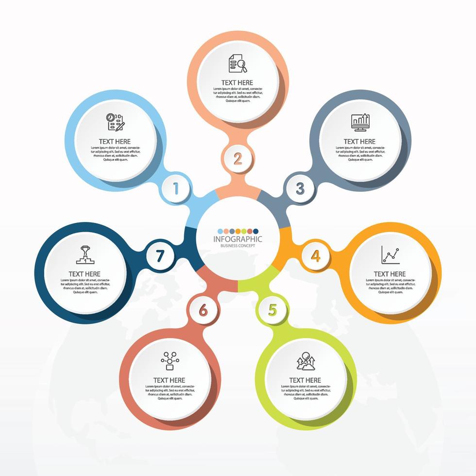 modèle d'infographie de cercle de base avec 7 étapes, processus ou options, organigramme de processus, utilisé pour le diagramme de processus, les présentations, la mise en page du flux de travail, l'organigramme, l'infographie. illustration vectorielle eps10. vecteur