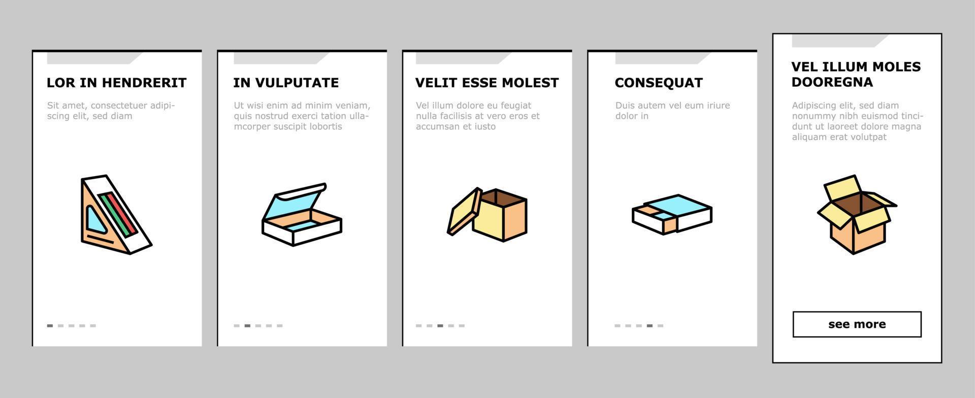 boîte carton conteneur onboarding icons set vector