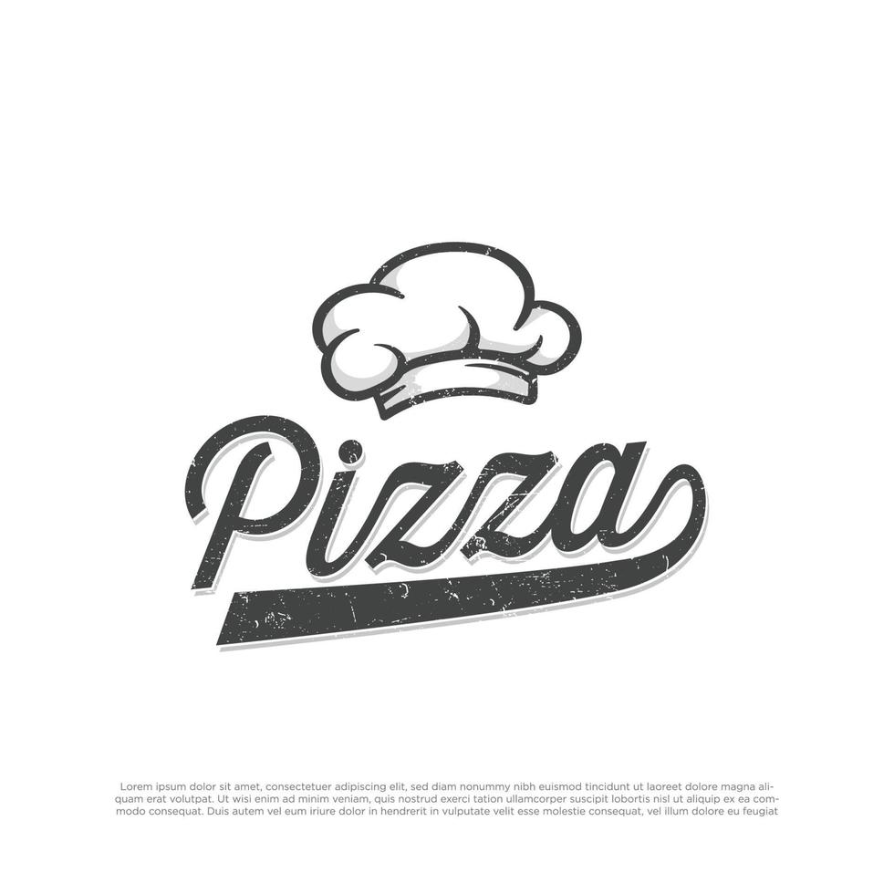 lettrage pizza logo avec cap chef. pizzeria italienne graphique vectorielle illustartion de parfait pour logo café, restaurant, restauration rapide ect vecteur