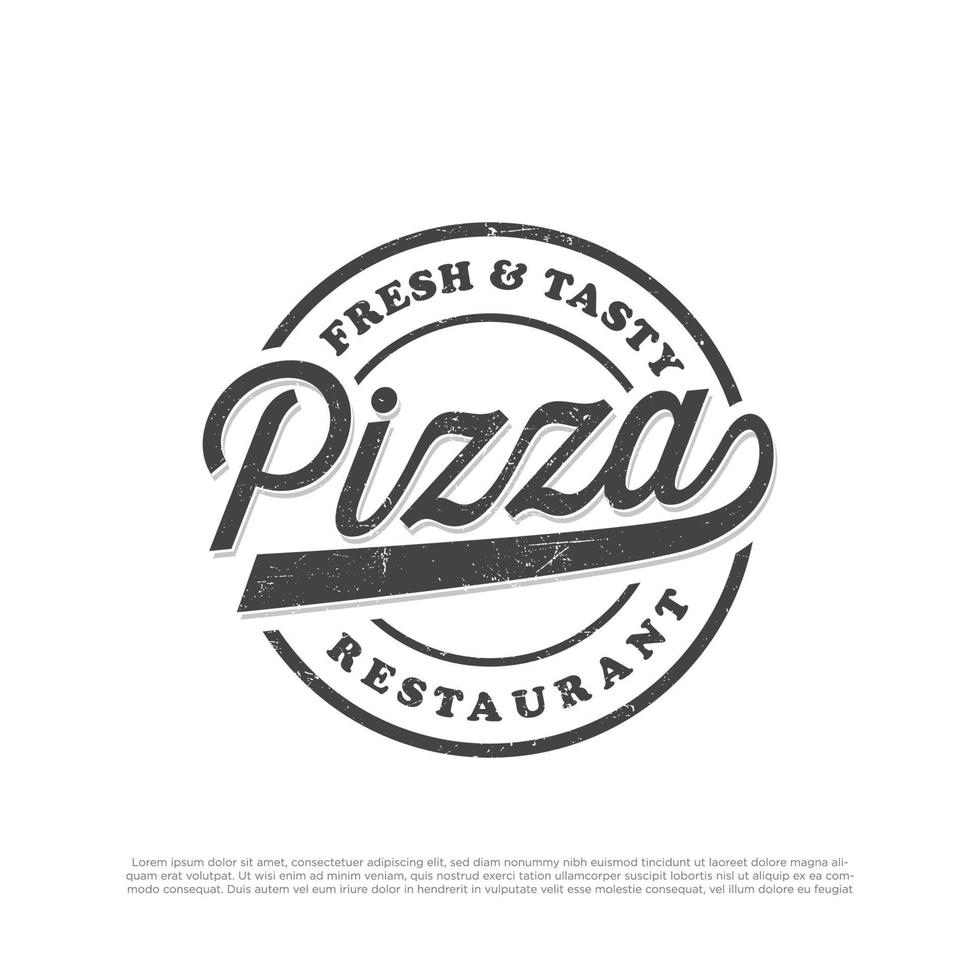 logo de lettrage manuscrit de pizza, étiquette, insigne. emblème pour restauration rapide, pizzeria, café. isolé sur fond. vecteur