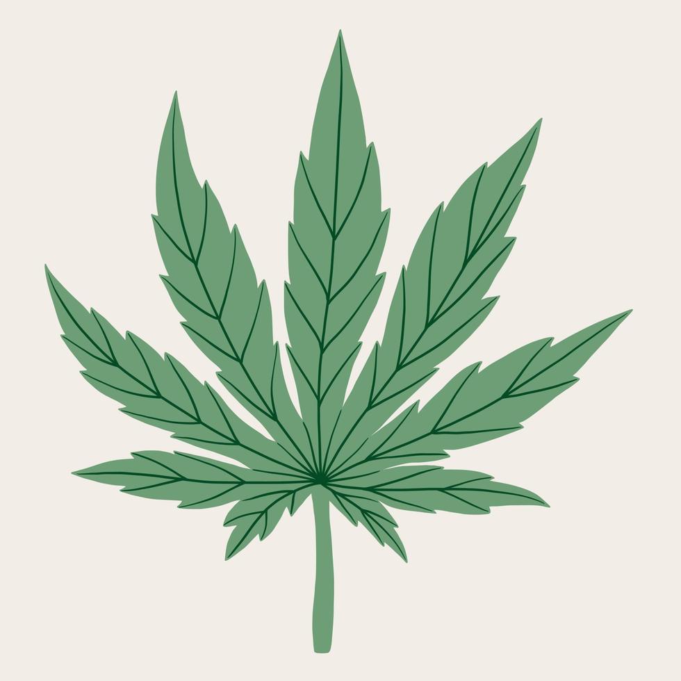 dessin à main levée de feuille de cannabis de simplicité. vecteur