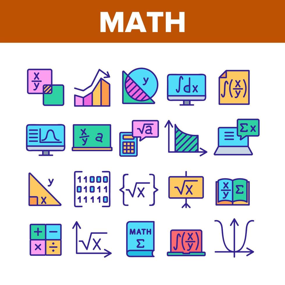 icônes de collection d'enseignement des sciences mathématiques définies vecteur