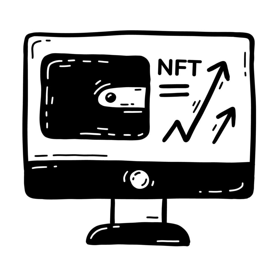 portefeuille nft et croissance de la crypto-monnaie, moniteur et icône d'écran d'ordinateur vecteur