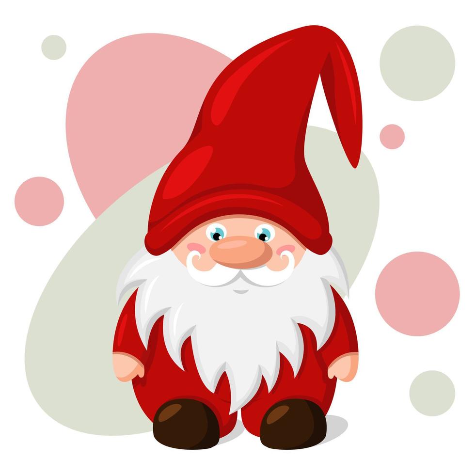 gnome de noël dans un chapeau rouge sur la tête. personnage de dessin animé mignon isolé sur fond blanc. illustration vectorielle. vecteur