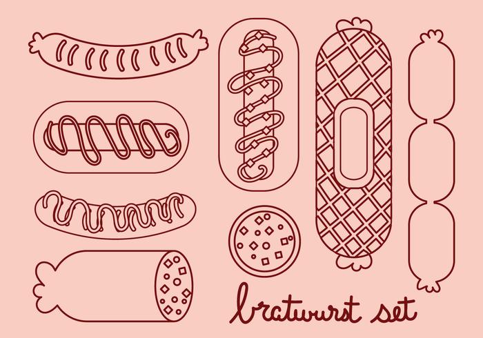 Ensemble d'icônes de ligne Bratwurst et Sausage vecteur