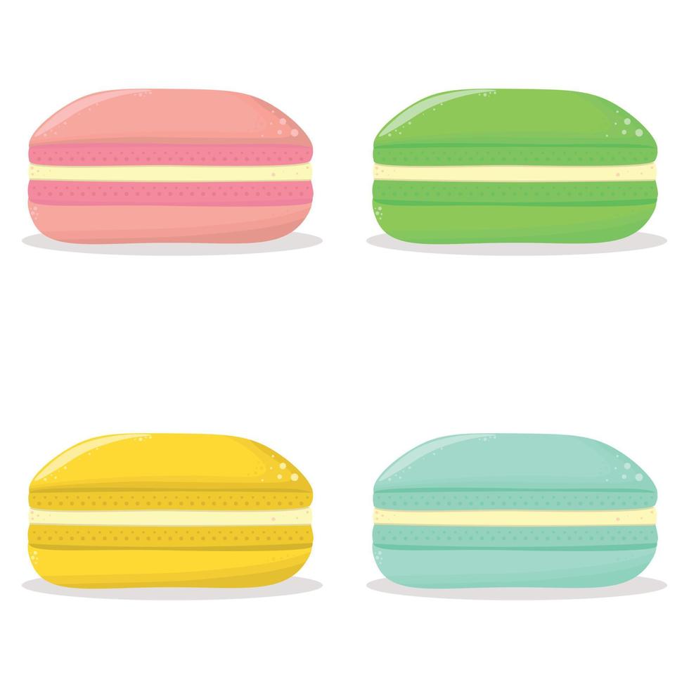 ensemble de quatre illustrations vectorielles plates de macarons sucrés, icône de gâteau, douceur. macarons isolés sur fond blanc vecteur