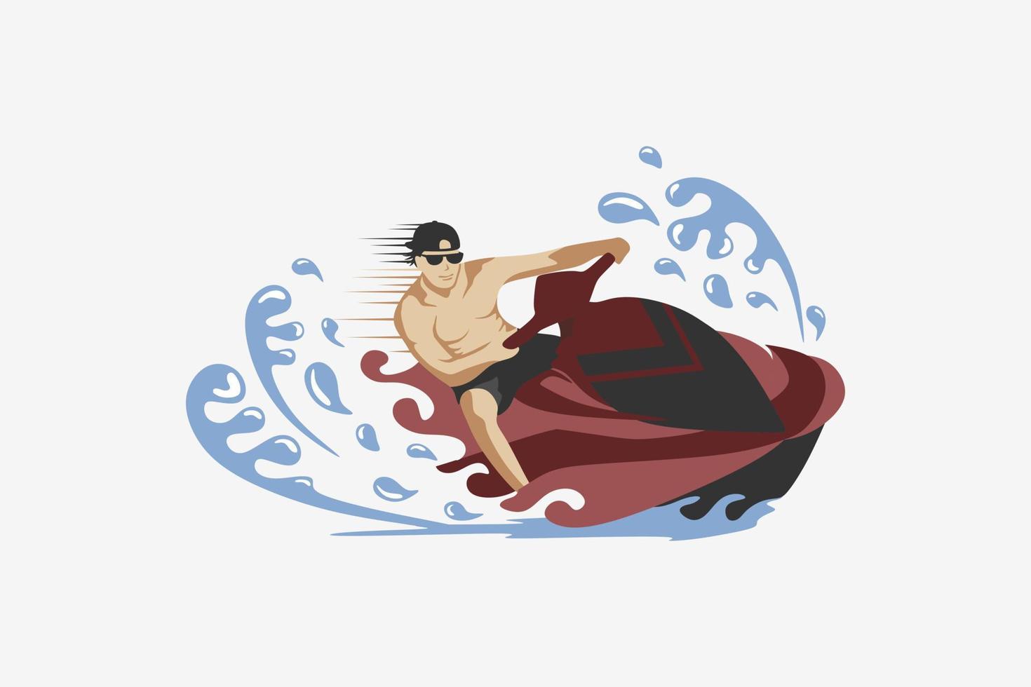 conception d'une personne conduisant un scooter des mers, illustration vectorielle d'un scooter des mers, sport de plein air d'été sur la plage ou la mer dans des couleurs pastel. vecteur