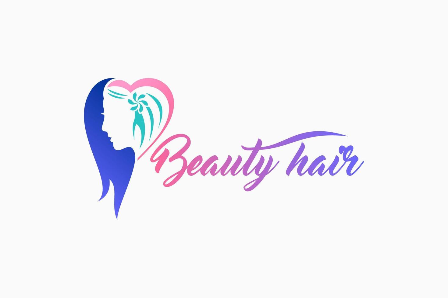 création de logo de beauté, de salon ou de soins capillaires avec le visage d'une femme dans un concept créatif dessiné à la main vecteur