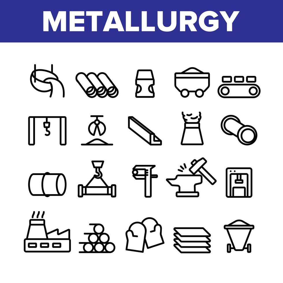 ensemble d'icônes vectorielles d'éléments de collection de métallurgie vecteur