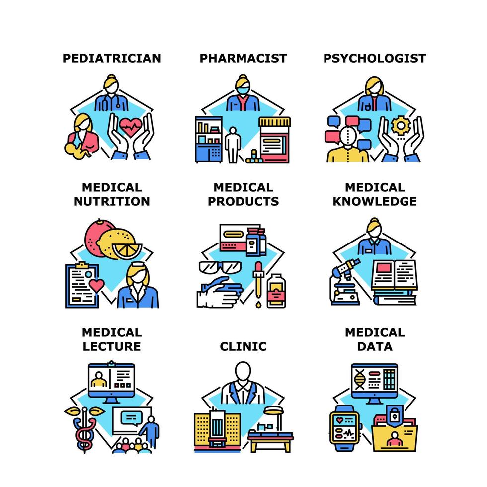 connaissances médicales définies icônes illustrations vectorielles vecteur