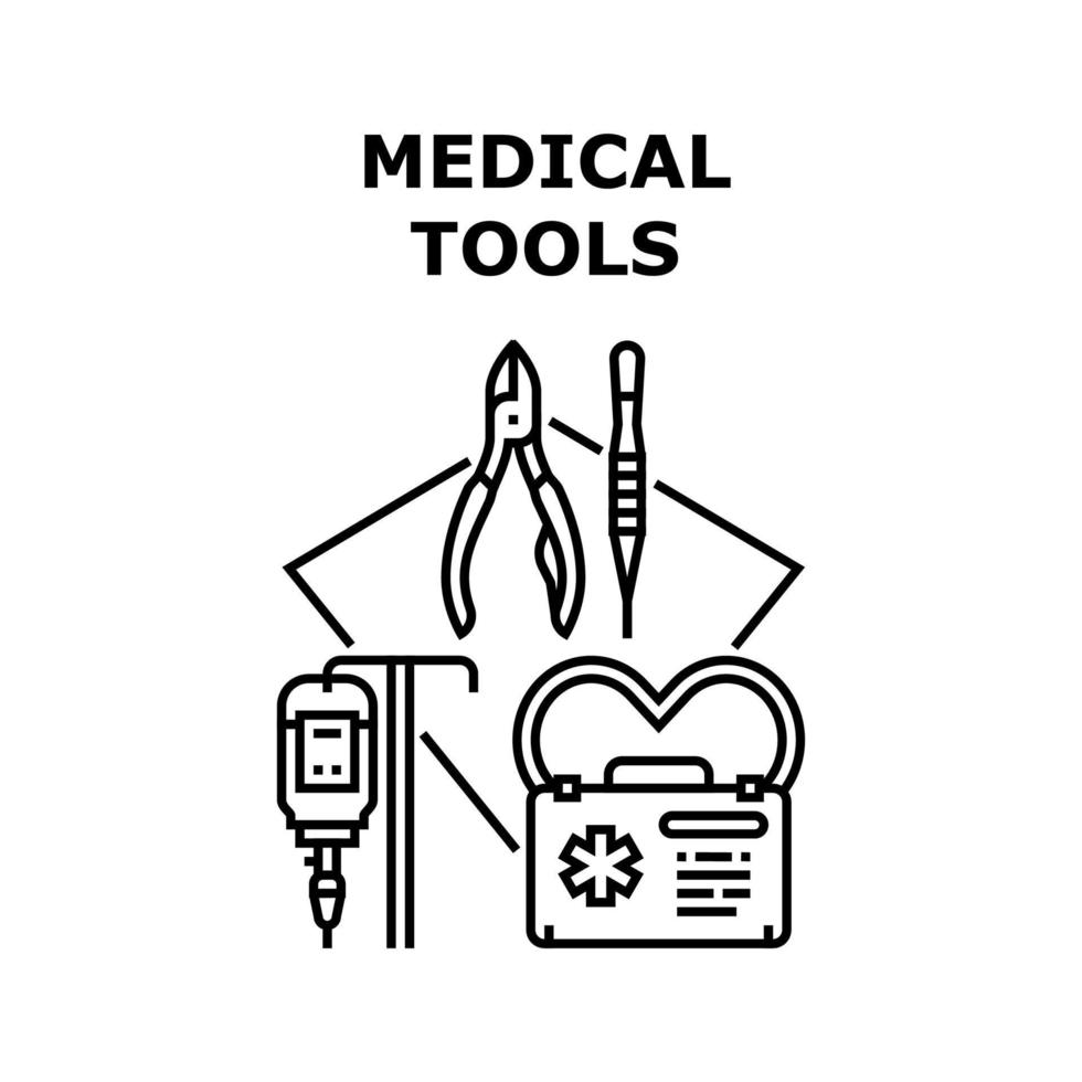 illustration noire de concept de vecteur d'outils médicaux