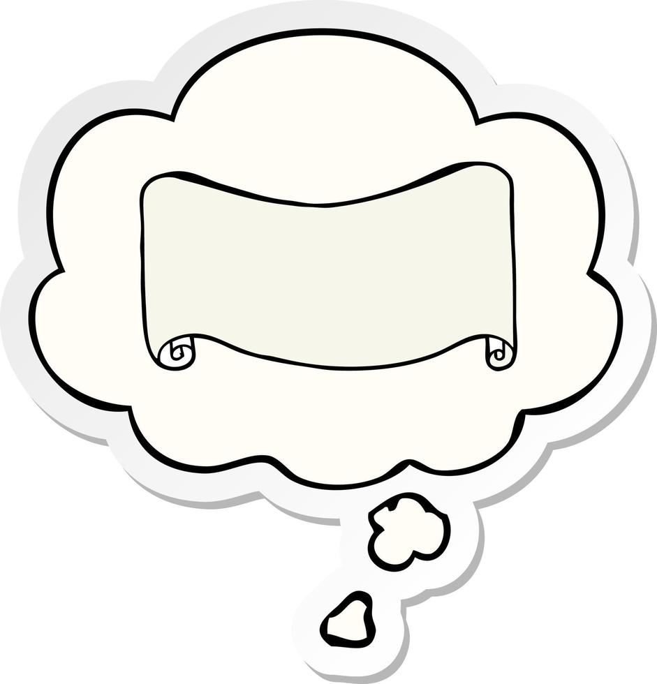 bannière de dessin animé et bulle de pensée sous forme d'autocollant imprimé vecteur