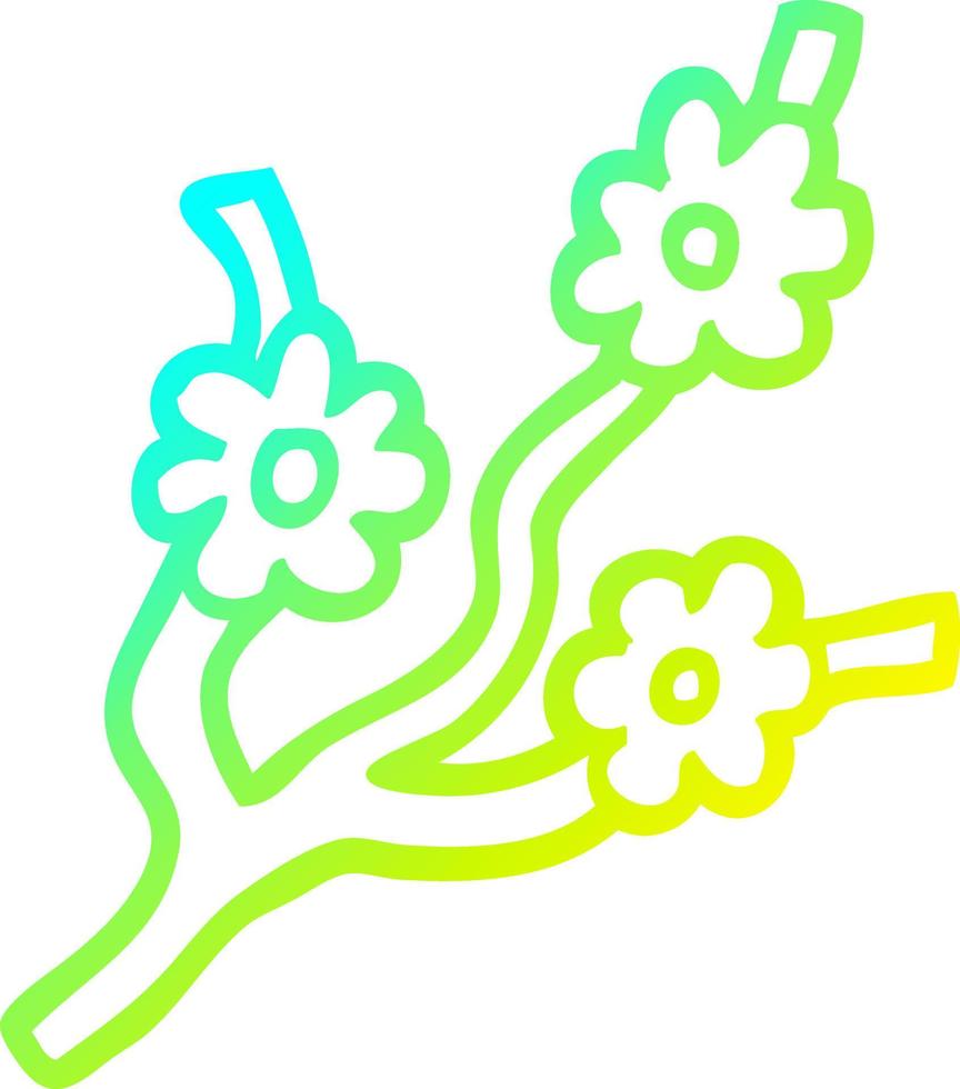 ligne de gradient froid dessinant des branches de dessin animé avec des fleurs vecteur