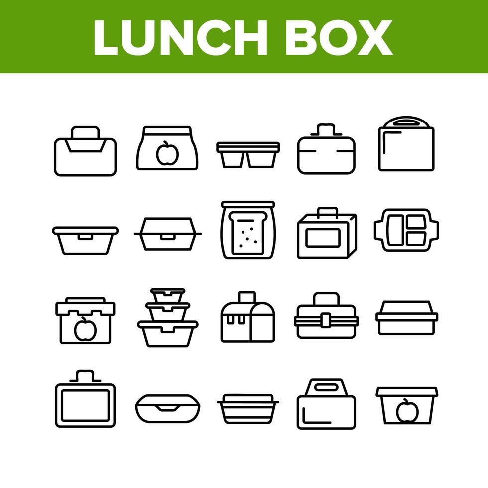 Icônes d'éléments de collection de boîte à lunch set vector