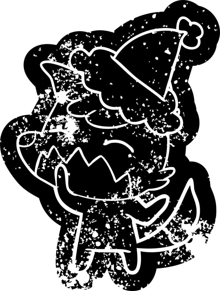 icône de dessin animé en détresse d'un renard portant un bonnet de noel vecteur