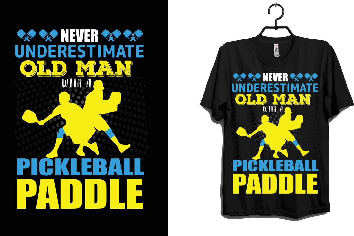 vieil homme picklball paddle t shirt design vecteur