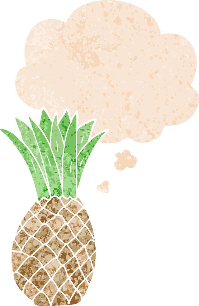 dessin animé ananas et bulle de pensée dans un style texturé rétro vecteur