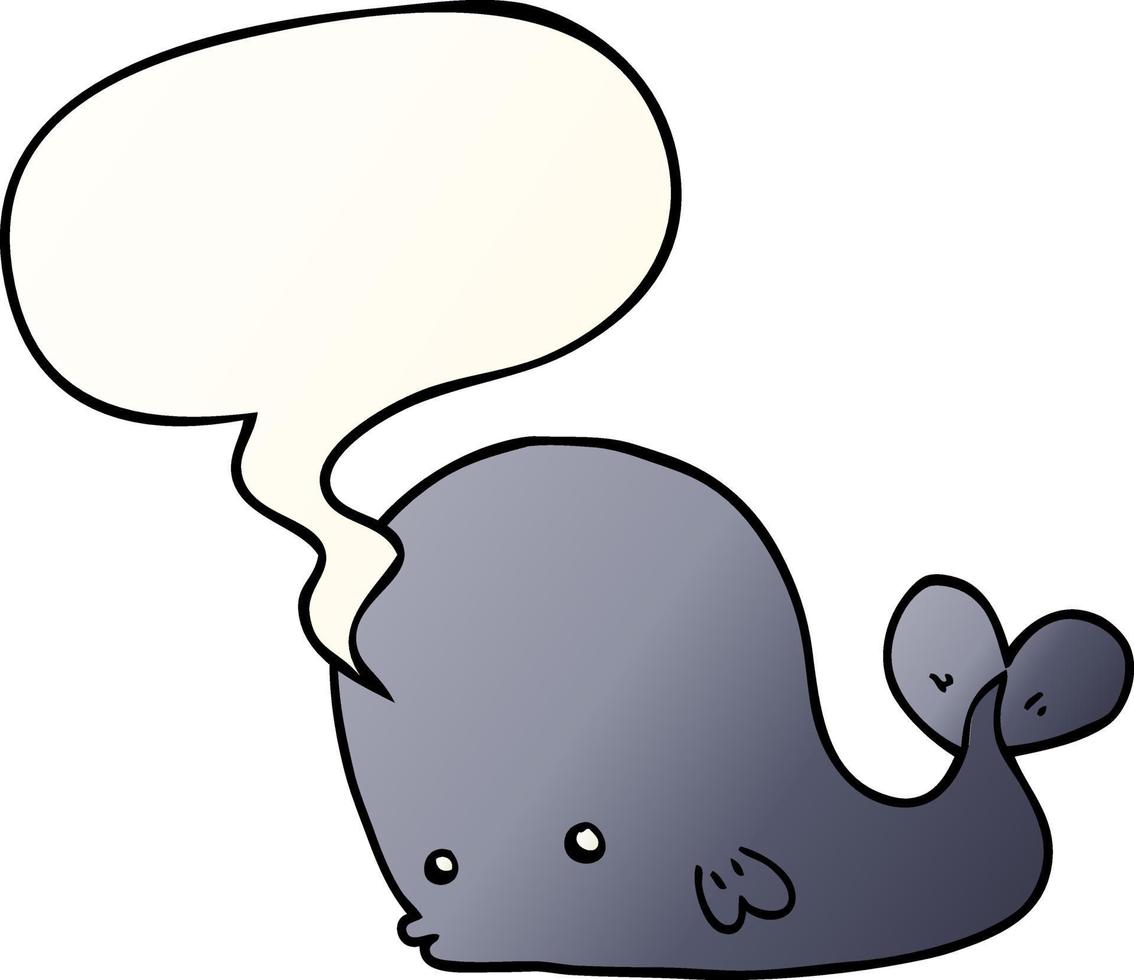 baleine de dessin animé et bulle de dialogue dans un style de dégradé lisse vecteur