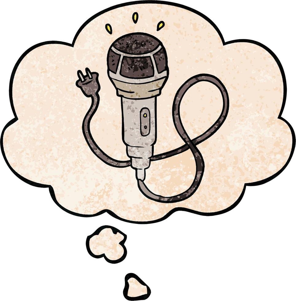 microphone de dessin animé et bulle de pensée dans le style de motif de texture grunge vecteur