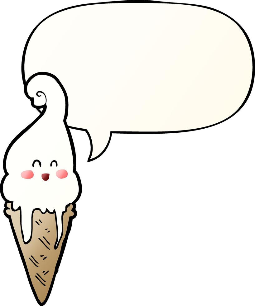 glace de dessin animé et bulle de dialogue dans un style dégradé lisse vecteur