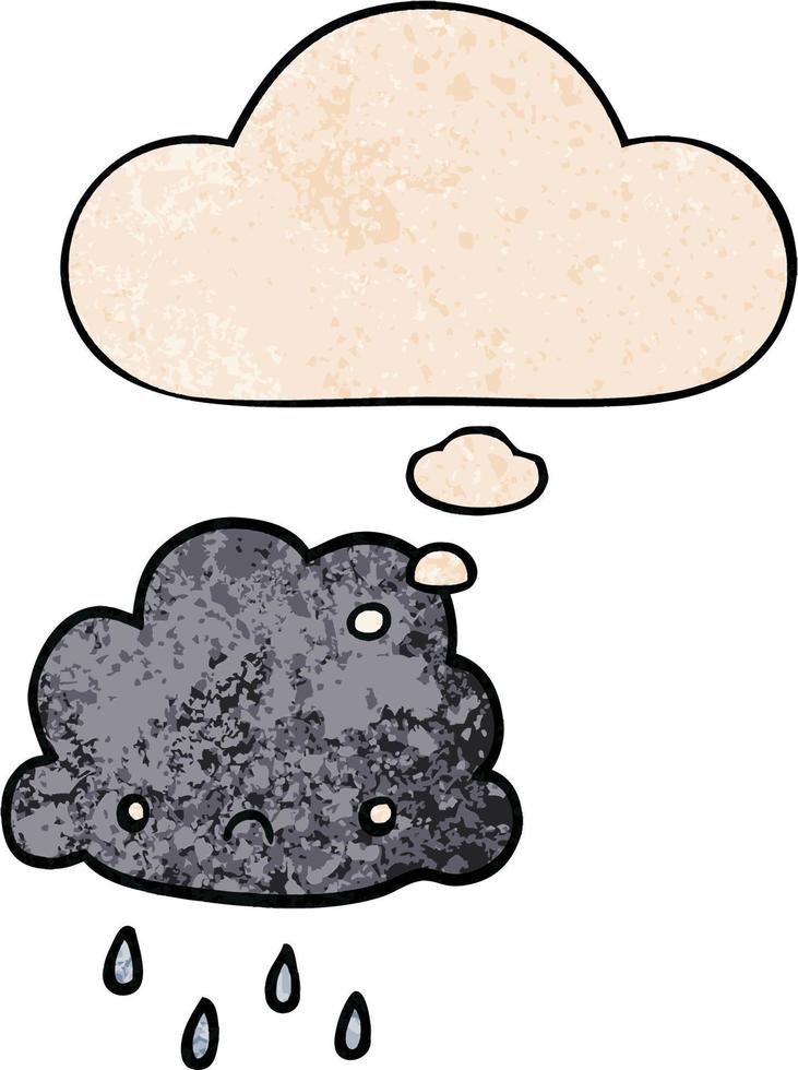 nuage d'orage de dessin animé et bulle de pensée dans le style de motif de texture grunge vecteur