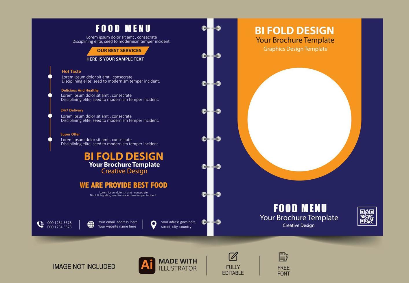 modèle de brochure de menu alimentaire à deux volets avec dessin vectoriel