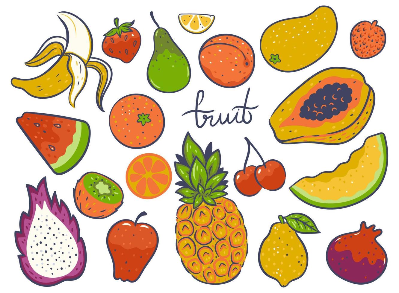 ensemble de fruits isolé sur fond blanc. graphiques vectoriels. vecteur