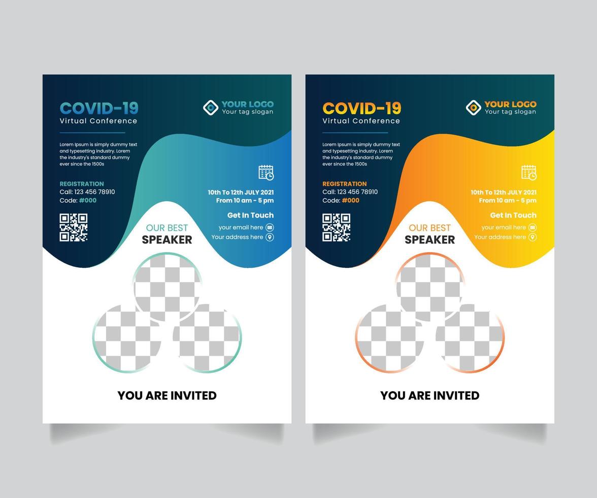 covid 19 conférence virtuelle entreprise flyer bannière affiche dépliant modèle de conception vecteur